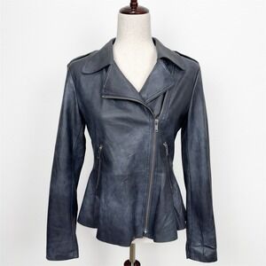 Anthropologie‎ Jacket Womens Small Blue Faux Leather Moto Modern Boho Flawed